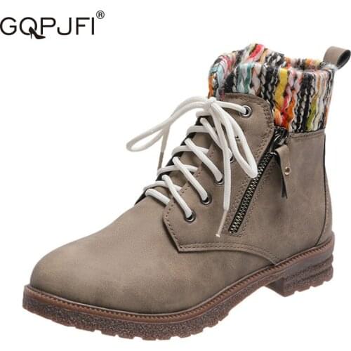GPQJFI Plush Shoe Mouth Casual Female Nude Boots Rubber Low-Heeled Martin Boots PU Motorcycle Boots Autumn And Winter Girly Boot