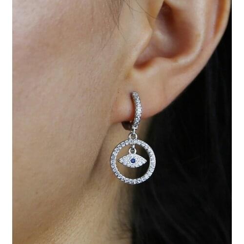 Moving floating cz paved turkish evil eye charm dangle drop earring for girl women
