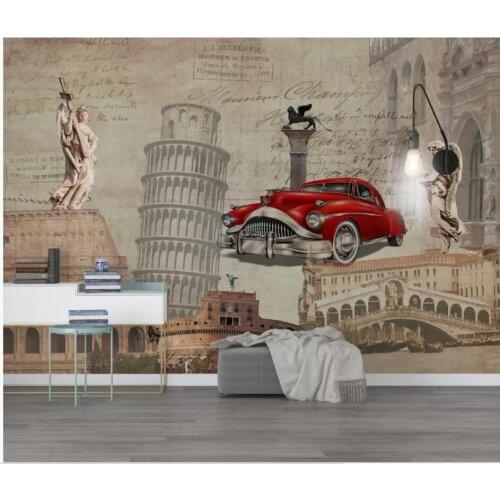 Custom photo mural 3d wallpaper European nostalgic landmark building classic car home decor living room wallpaper for walls 3d