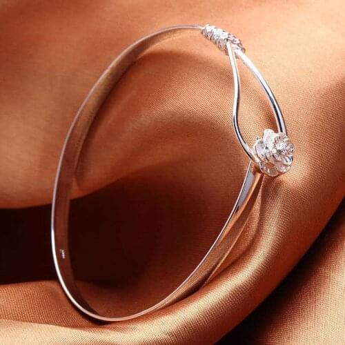 Popular brands fine elegant flower bangle hot 925 Sterling Silver cuff bracelet for Women adjustable Jewelry Fashion Party gifts