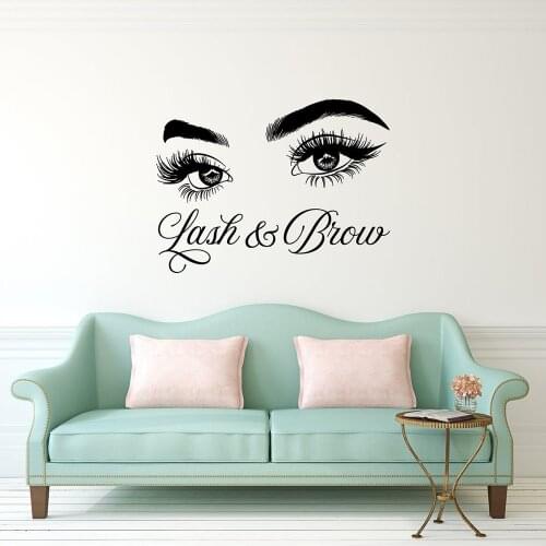 Lash & Brow Wall Decal Eyelash Extension Logo Cosmetic Beauty Logo Wall Sticker Beauty Salon Decor Make Up Room Wall Decor C806