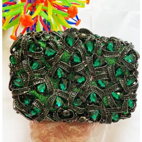 Luxury Metal Green Rhinestone Crystal Handbag Diamond Evening Bag Women Clutches Best Design Female Snall Gemstone Party Purse