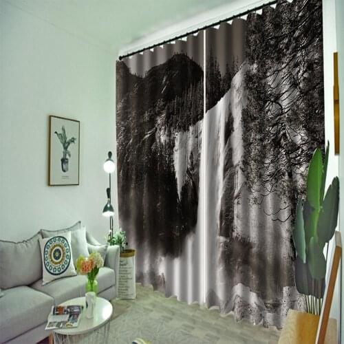 Luxury Blackout 3D Window Curtains For Living Room Bedroom Customized size grey forest curtains