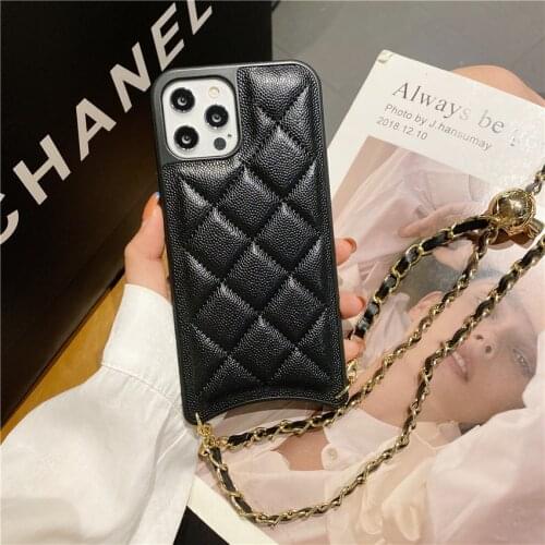 Luxury Brand Plaid PU Leather Phone case For iphone 12 11 PRO XS MAX XR X 7 8PLUS Adjustable Long Strap Chain Crossbody Bag Case
