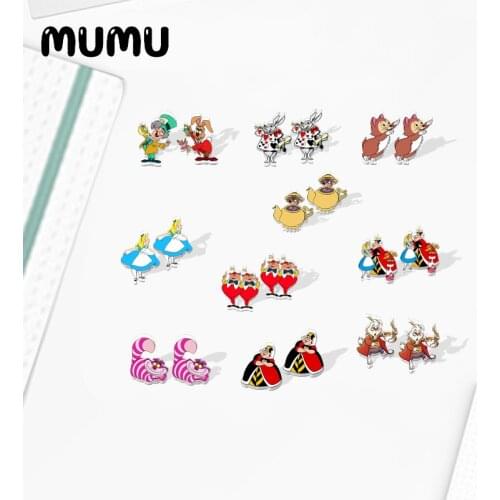 2021 New Alice in Wonderland Stud Earring Cartoon Queen of Hearts Epoxy Jewelry Resin Acrylic Earrings Handmade Gifts Girl