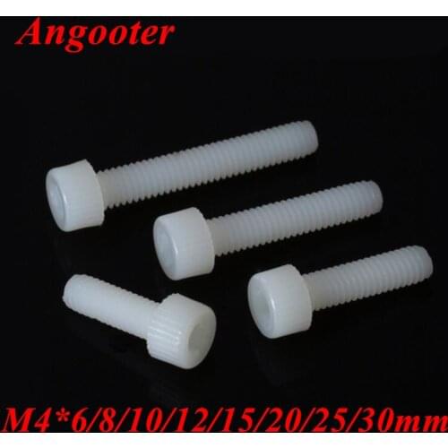 100pcs DIN912 M4 Plastic Nylon Hexagon Socket Hex Head Cap Screw Allen Knurled Bolts Hand Screws Nuts M4*6/8/10/12/15/20/25/30mm