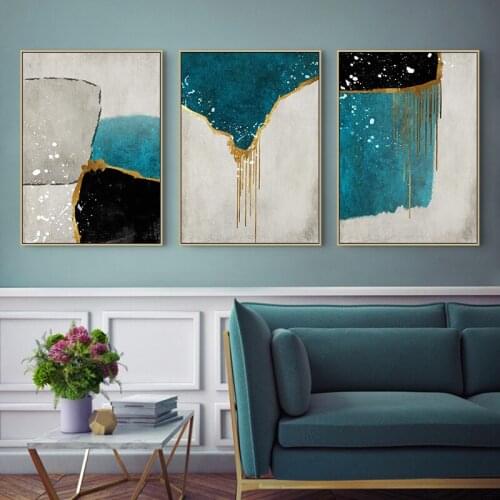 Nordic Abstract Blue Blocks Canvas Painting Fashion Luxury Poster Print Wall Art Modular Pictures Aesthetic Room Decor