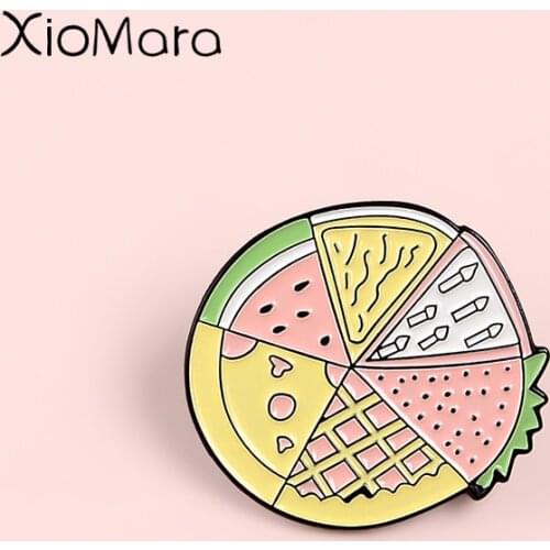 Super Cute Pizaa Enamel Pin Strawberry Watermelon Fruit Waffle Food Jewelry Backpack Hats Accessories Brooches Pins For Friends