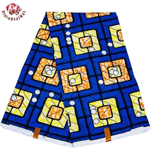 African Fabric Polyester Geometric Patterns Ankara Sewing Farbic for Women Party Dress 6 Yards/lot Real Wax Print Fabric FP6375