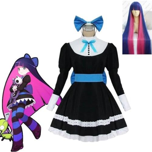 Panty & Stocking with Garterbelt Heroine Stocking Anarchy Cosplay Costume Women Lolita Dress Black Maid Outfit Party Uniform