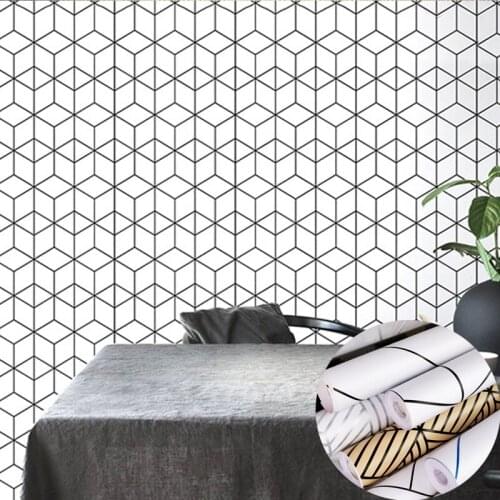 45x200cm Thickened Self-adhesive Wallpaper Black White Gray Solid Geometry Wall Sticker Kitchen Furniture Stickers Home Decor