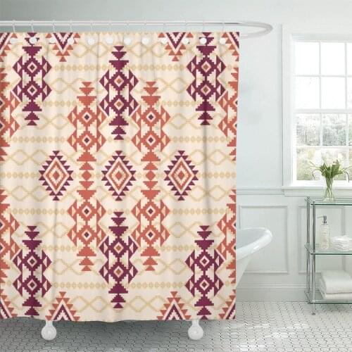 Folk Geometric Tribal Pattern Ethnic Navajo Native Aztec Shower Curtain Waterproof Polyester Fabric 72 x 72 Inches Set with Hook