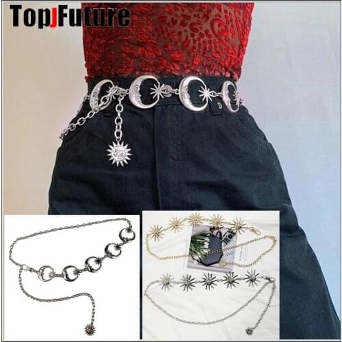 Western Cowgirl Cowboy Bling Bling Rhinestones Belt Gothic Lolita Moon Belt Punk Aesthetic Waist Belts Harajuku Streetwear Chain