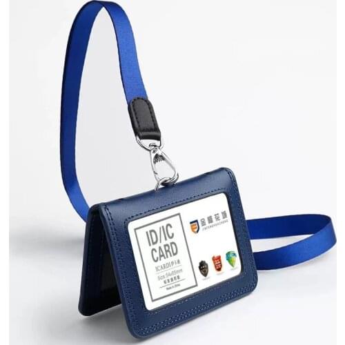 Premium Business Name Tag Flip 2 Cards Protector Badge Holder Sleeve Genuine Leather Waterproof Horizontal/Vertical Transparent