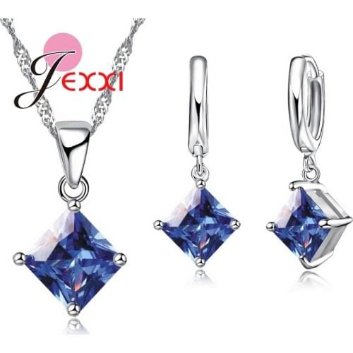 High Quality Geometric Square Statement Necklace Collar 925 Sterling Silver Drop Earrings for Women Brincos