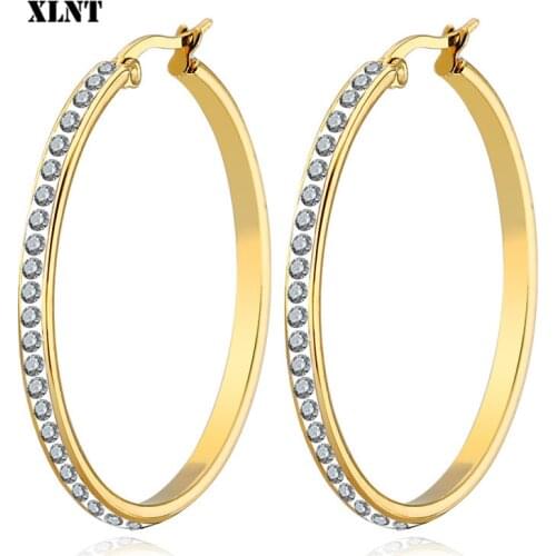 XLNT 2019 Fashion Hoop Earrings With Rhinestone Circle Earrings Simple Earrings Big Circle Gold Color Loop Earrings For Women