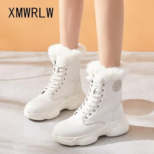 XMWRLW Womens Snow Boots 2020 Winter Leather Warm Plush Women Mid-Calf Boots Thick Sole Ladies Winter Shoes Woman Snow Boot