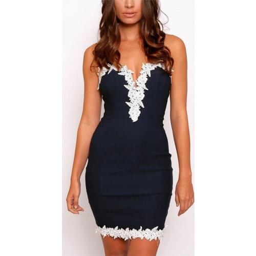 2018 NEW Summer Dresses For Women Elegant Sexy Strappy Deep V Neck Lace Bodycon Bandage Party Mid Calf Dress vestidos robe