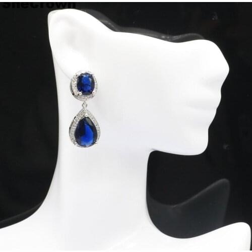 34x14mm Stunning Water Drop Shape Tanzanite White CZ Womans Jewley Making Silver Earrings