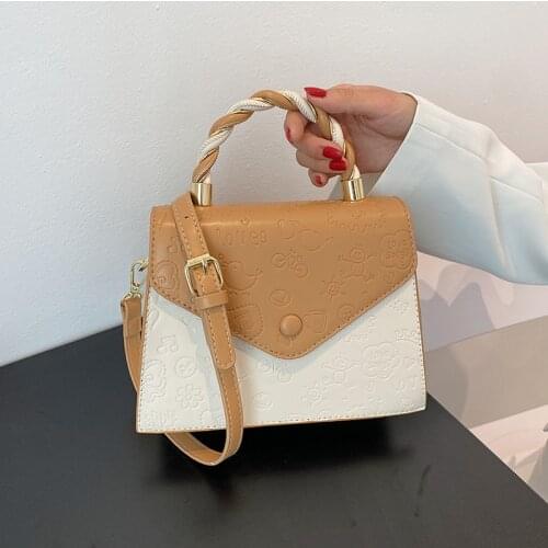 Women Contrast Color Top-handle Crossbody Bags Printing Handbags Female Luxury Pu Leather Messenger Bag Small Flap Shoulder Bags