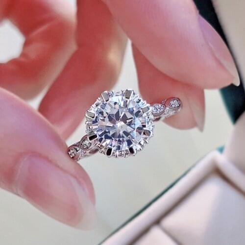 2021 New Arrival 925 Sterling Silver Luxury Round Created Moissanite Hollow Out For Women Ring Fine Jewelry Gift Wedding Propose