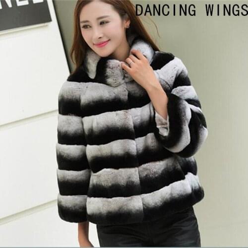 Womens Real Rex Rabbit Fur Coat Stand Collar Natural Fur Winter Jacket Long Style Chinchill Genuine Fur Coats