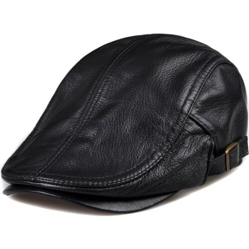 Winter Unisex Genuine Leather Duckbill Boina Thin Berets Hats For Men/Women Leisure Black/Brown 54-61cm Fitted Cabbie Bonnet