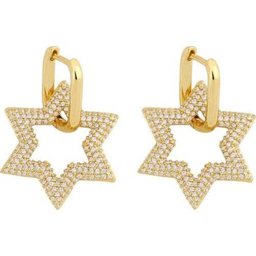 1 Pair Fashion Cubic zircon big Geometric Star Hoop Earrings gold and silver color Vintage Earrings For Women