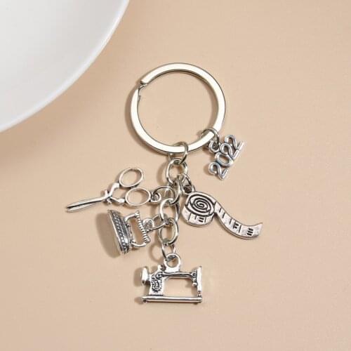 1pc 2020 Sewing Keychain Machine & Ball Of Yarn & Ruler Charm DIY Key Chain Keyring Sew Pendant Jewelry