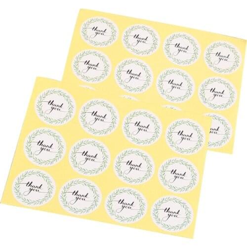 1200Pcs/lot Green Leaf Wreath Thank You Round Decorative Seal Sticker For Caking Box Gift