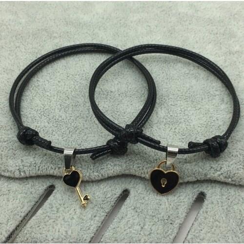 2 Pcs/lot New Arrival Couple Bracelet Alloy key Heart Lock Charm Bracelet Handmade Jewelry Rope Bracelet Lovers Gifts for Women