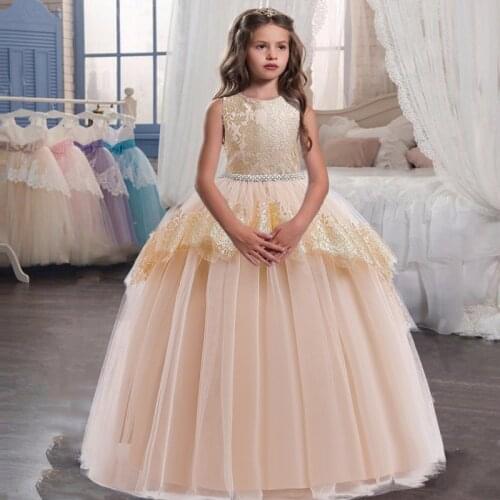 2021 Pageant Bridesmaid Evening Dress For Girls Princess Girl Kids Children Dresses Beading Lace Party Wedding Dress 4-14 Years