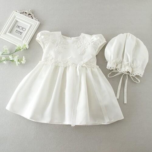 2021 Newborn Baptism Dress For Baby Girl White First Birthday Party Short Sleeve Cute Toddler Girl Christening Gown Clothes