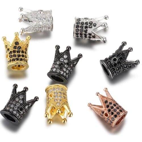 3pcs/lot 8 Styles CZ Crown Beads DIY Copper Metal Micro Pave Cubic Zirconia Crown Spacer Beads for Beaded Men Bracelet Beiver