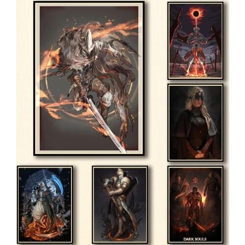 50 Designs Dark Game Souls Whitepaper Poster Protagonist Artwork Fancy Wall Sticker for Coffee House Bar