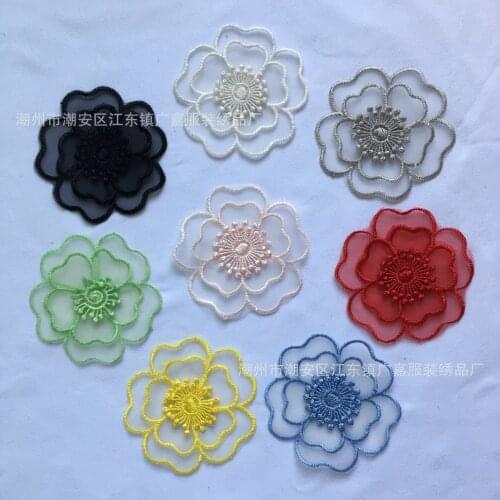 50pcs/lot 3d Sew Embroidery Patch Ogan Gauze Lace Decal Wholesale Paste Flowers Women Kids Shirt Dress Clothing Accessories