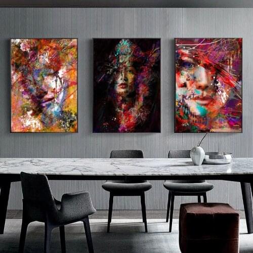 Abstract Woman Face Graffiti Street Art Oil Painting on Canvas Popular Posters and Prints Home Wall Art for Living Room Decor