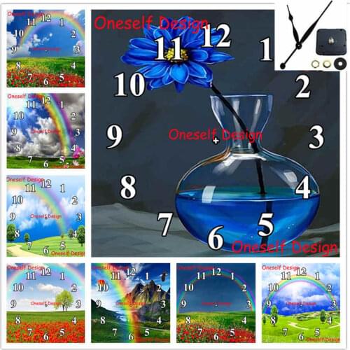 Flower 5d diamond painting full with Mechanical clock rainbow 5d diamond embroidery full clock diamond mosaic sale wall sticker