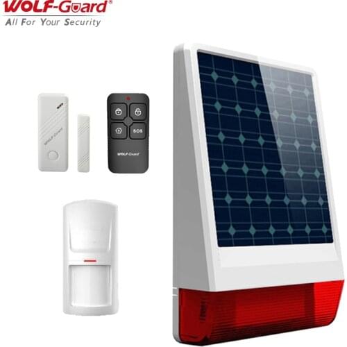 Wolf-Guard Solar Powered Wireless Home Security Alarm System DIY Kit Outdoor Weather-Proof LED Flashing Siren House Burglar Set