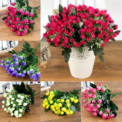 Silk Artificial Flower Bouquet Bud Head Cheap Fake Flowers for Home Wedding Decoration Bridal Bouquet Party Moms Day Gifts
