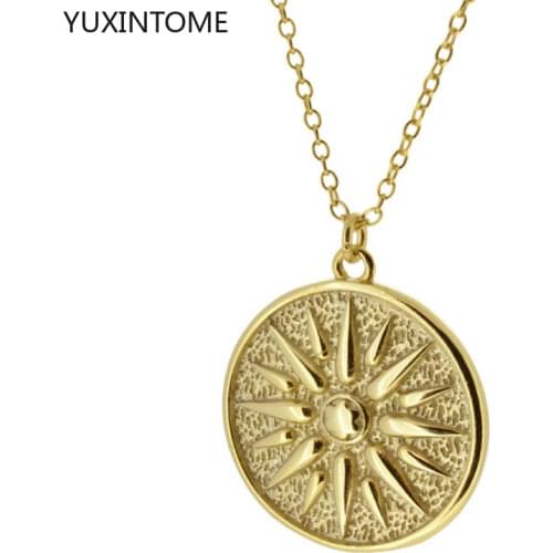 925 Sterling Silver Chain Sun Pendant Necklace Vintage Geometric Round Necklace Bohemian Collar Choker Necklace Fashion Jewelry