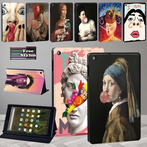 Tablet Case for Amazon Fire HD 8 Plus 2020/Fire 7/HD 8(7th 8th 10th)/HD 10(5th 7th 9 Th)Funny Painting Pu Leather Stand Cover