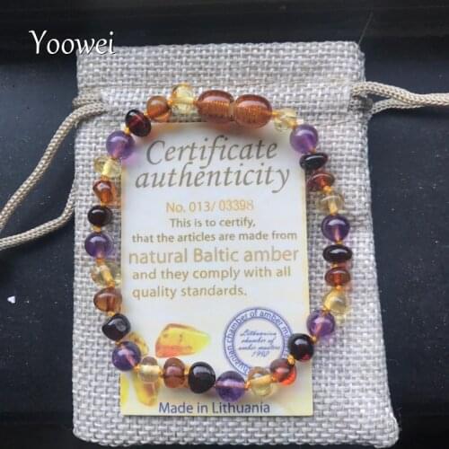 Yoowei 9 Color Baby Amber Bracelet/Necklace Natural Amethyst Gems Adult Baby Teething Necklace Baltic Amber Jewelry Wholesale