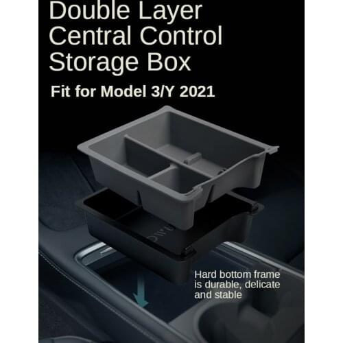 For Tesla Model 3 Y Three 2021 Central Control storage Box Double Layer Armrest Storage Car Auto interior Accessories Organizer