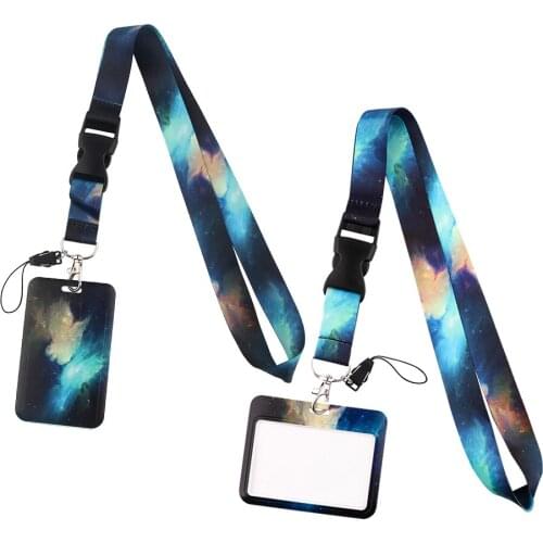 ER770 Fashion Starry Sky Buckle Lanyard ID Badge Holder Bus Pass Case Cover Slip Bank Credit Card Holder Strap Cardholder