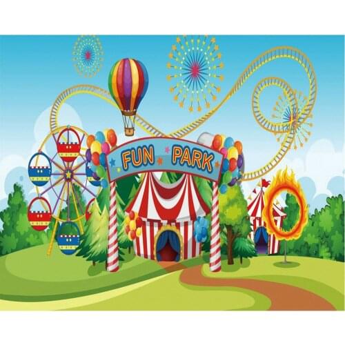 Fun Park Cartoon Fireworks Backdrop Baby Shower Party Birthday Room Decor Photo Booth Studio Prop