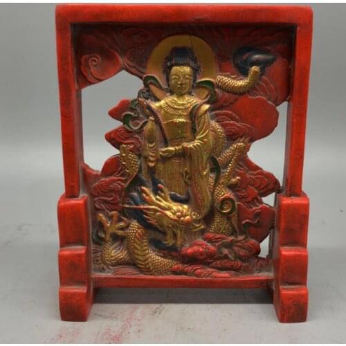 China ink lump ride Dragon Guanyin bodhisattva crafts statue