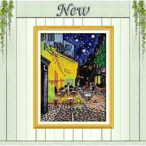 Van Gogh coffee shop,Counted Printed on canvas DMC 11CT 14CT Cross Stitch kits,needlework Set DIY full embroidery,night Scenery