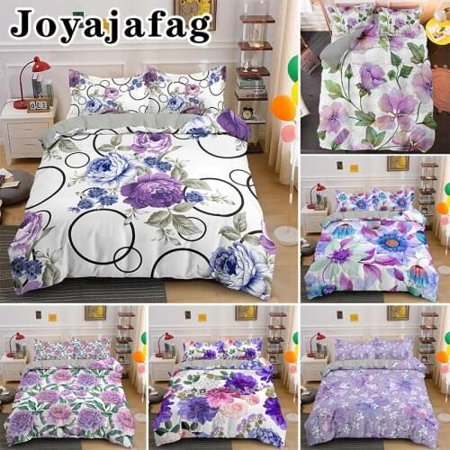Purple Elegant Flowers Bedding Set Single Double King Queen Size Bedclothes Unique Design Duvet Cover With Pillowcase Bed Sets