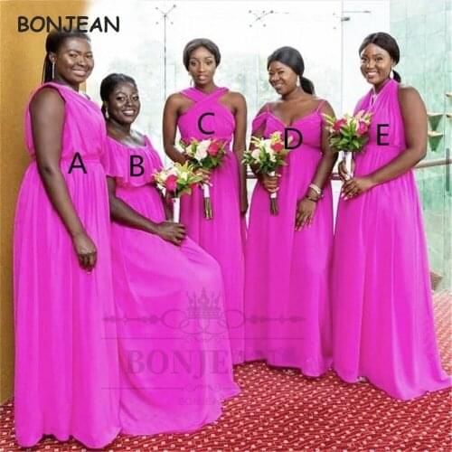 2021 New Black Girls Bridesmaid Dresses Long Pleat Chiffon African A-Line Bridesmaid Dress Wedding Party Gown for Women